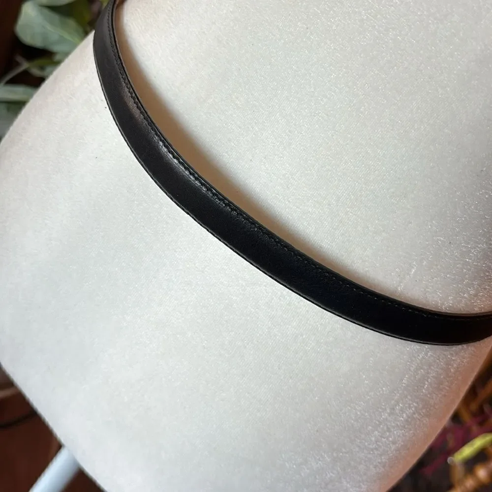 BRIGHTON Style 42103 Slender Black Leather Belt with a Classic Rectangle Buckle